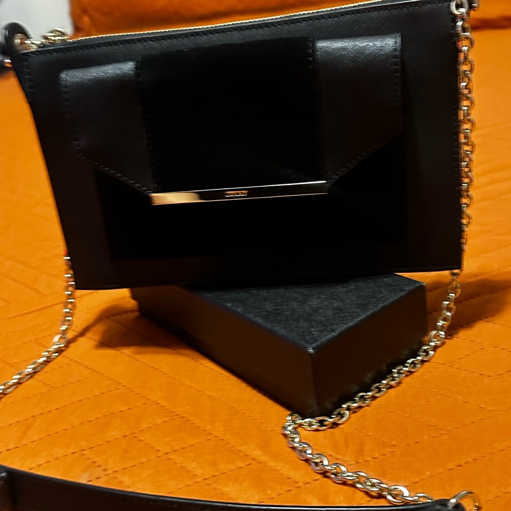 DKNY  Black Crossbody Bag with Gold Chain